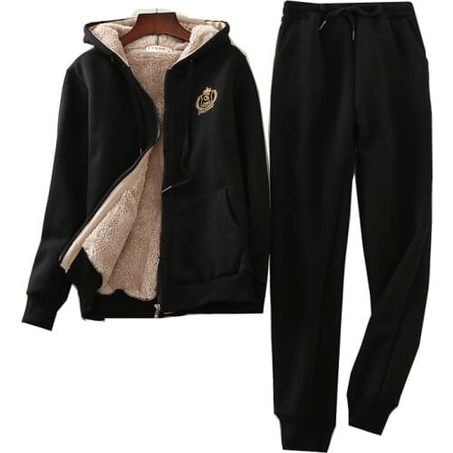 Women two-piece set, casual set, winter 2019, sheepskin, thick velvet sweater, women suit, warm sports tops and pants