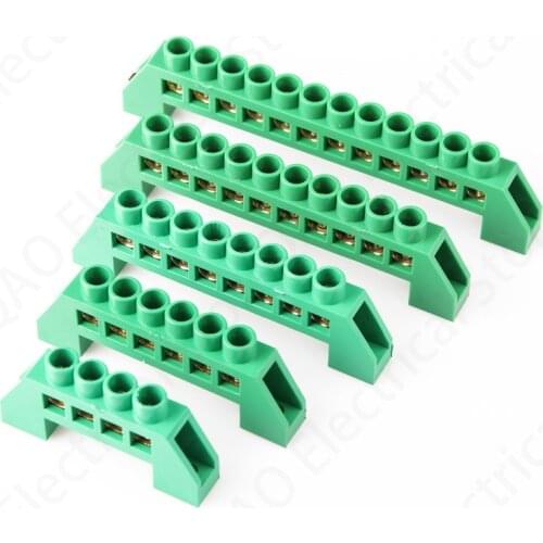 1pcs 4/6/8/10/12 Positions Terminal Block Connector Strip Brass Ground Neutral Bar Electrical Distribution Wire Screw Green