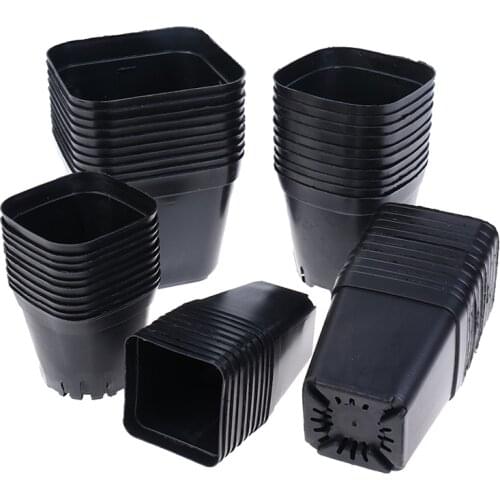 10pc Black Flower Pots Plastic Pots Small Square Pots for Succulent plants