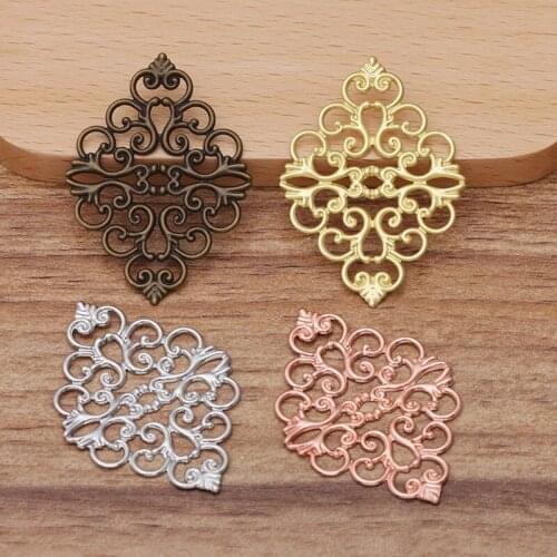 100pcs 42x30mm Gold Silver Plated Metal Brass Filigree Flower Slice Charms Base Setting DIY Findings For Jewelry Making