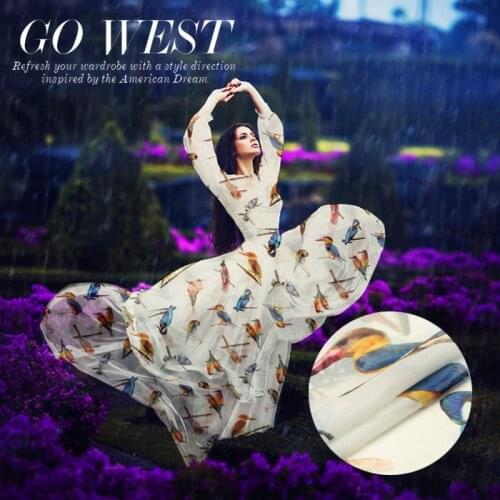 140cm wide 8mm hundreds of birds print silk chiffon fabric for summer long and short dress beach dress shirt clothes