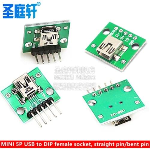 2pcs MINI 5P USB adapter DIP female socket solder pin, straight plug adapter board Welded mobile phone power data line module