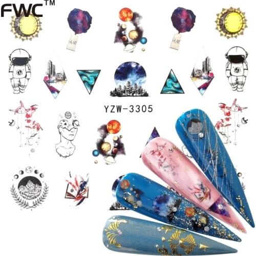 2020 1 PC Astronaut Nail Art Sun Planet Flower Water Design Tattoos Nail Sticker Decals for Beauty Manicure Tools