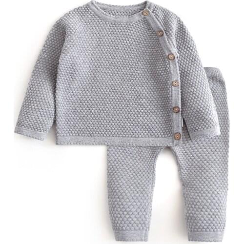 2021 Fashion Baby Girl Clothes Sets Kids 2Pcs Winter Knitting Top + Pants Infant Boys Knit Tracksuits Toddler Outfits For Girls