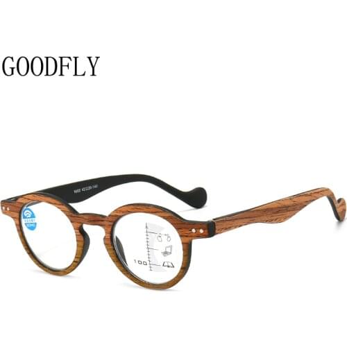 2021 Wood Grain Progressive Multifocal Reading Glasses Men Women Anti Blue Light Glasses Retro Vintage Presbyopic Round Glasses