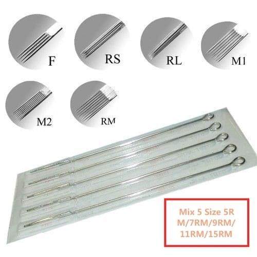 50PCS Professional Tattoo Needles 5RM 7RM 9RM 11RM 15RM Size Disposable Assorted Sterile Tattoo Needles 0.35mm