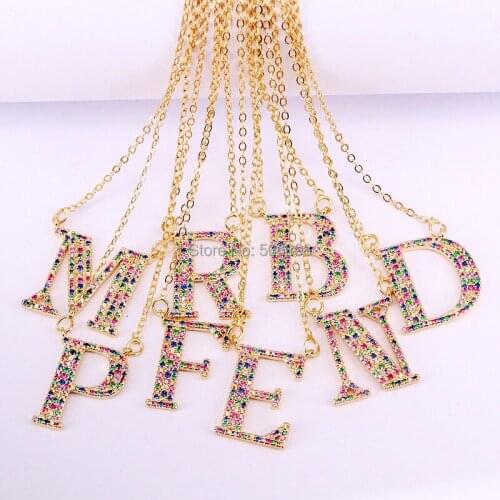 6PCS, Cubic Zirconia 26 English Letters Pendant Necklaces Womens Fashion Jewelry CZ