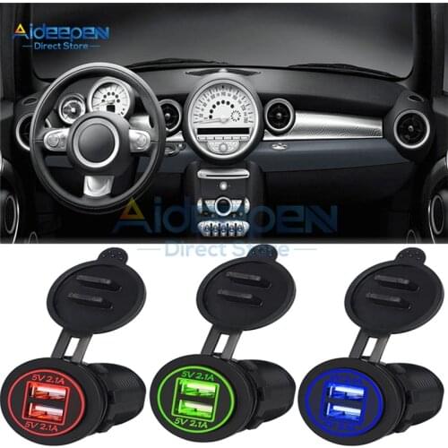 Dual USB Charger Socket Adapter LED Display With Dust Cover Power Socket For Car Motorcycle mobile phone Charging 5V 2.1A