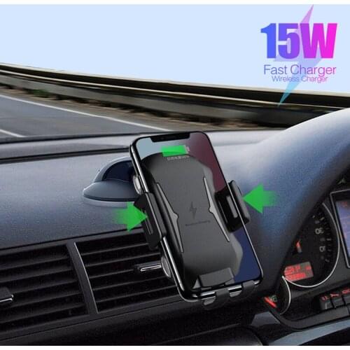 15W Car Phone Holder Automatic Clamping Wireless Charger Stand Qi Fast Charging Cell Adapter For iPhone 12 Pro Max Xiaomi Redmi