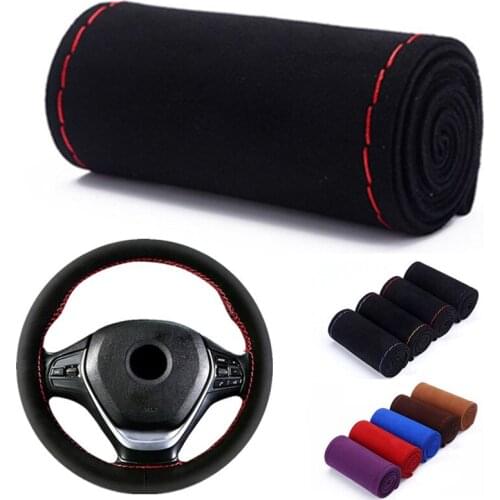 Premium Fur Steering Wheel Cover Braiding Car Steering Wheel Case Non-slip Suede Matte Leather Braiding For Steering Wheel
