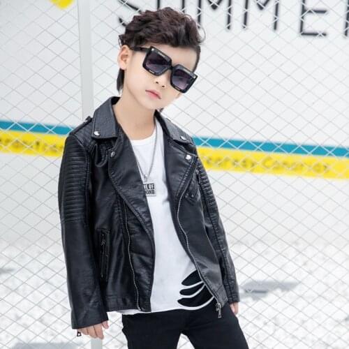 Kids PU Leather Jackets Girls Boys Casual Black Faux Leather Coat Spring Winter Cardigan Chaqueta for Children 3-10years Outwear