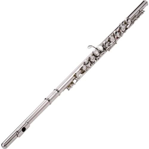 Western Concert Flute Nickel Plated 16 Holes C Key Cupronickel Woodwind Instrument & Cleaning Cloth Stick Gloves Mini Padded Bag