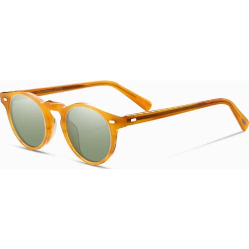 QOOLSUN Brand Gregory Peck Acetate Sunglasses Retro Round Frame OV5186 Men Polarized Vintage Eyeglasses Women Driving Glasses