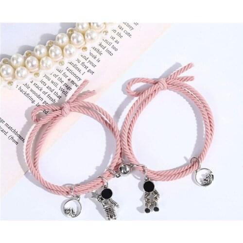 2 PCS Magnet Attract Couple Bracelet Cute Astronaut Pendant Bracelets Friend Lovers Elastic Rope Chain 2021 New Hair Bands