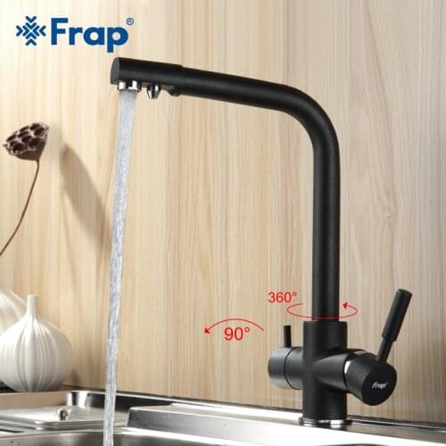 Frap New Black Kitchen Faucet Seven Letter Design 360 Degree Rotation with Water Purification Features Double Handle F4352-7