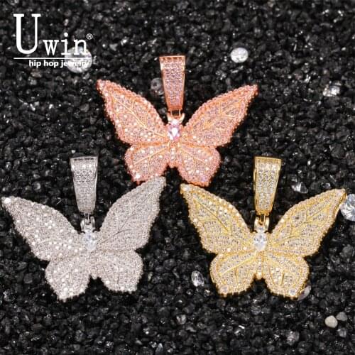 Uwin Iconic Butterfly Pendant Maple Leaf Cubic Charm CZ Tennis Chain Necklace Men Women Hip Hop Jewelry Gift