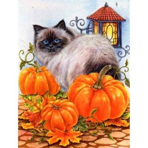 Square Diamond Painting Cat Rhinestone Art 5D DIY Diamond Embroidery Pumpkin Animal Halloween Decorations