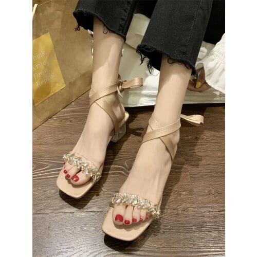 Cross strap high-heeled Roman shoes 2021 summer new Korean version of all-match mid-heel ladies sandals