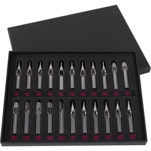 22PCS Stainless Steel Tattoo Tips Kit Professional Tattoo Nozzle Tips Mix Set For Tattoo Needles RL M1 DT Nozzles for tattooing