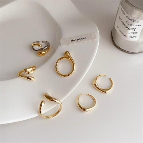 AOMU New French Retro Twisted Metal Opening Ring Set Female Korean Minimalist Temperament Geometry Irregular Ring for Women