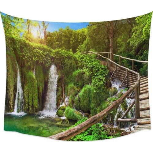 Wooden Bridge Green Plants Scenery Tapestry Wall Hanging Wall Art Bedroom Painting Tapestry Wall Home Decor Dorm Decor Yoga Mat