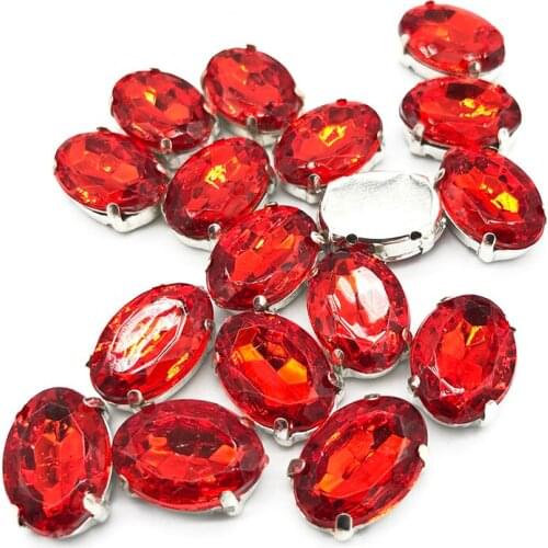 Oval Glass Rhinestones Stone Flatback Sew on Crystal Jewels 4-Holes Beads Gold Claw Buckle for Wedding Dress Clothes 20pcs