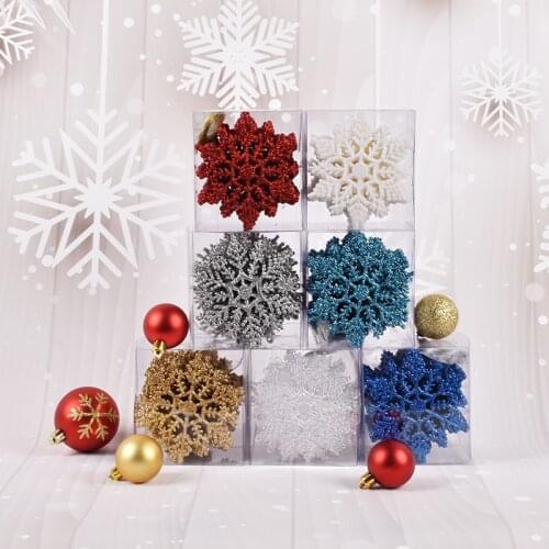 Festive decorations multi-color glitter snowflake ornaments Christmas tree window scene layout DIY snowflake ornaments