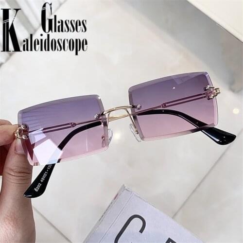 Rectangle Sunglasses Women Men Vintage Fashion Rimless Gradient Sun Glasses Ladies Brand Design Cutting Lens Frameless Eyewear