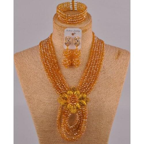 Champagne gold ab crystal beads african jewelry set costume necklace nigerian wedding set 6CDBS