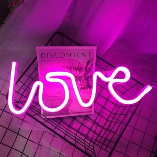 LED Neon Lights Love Shape Night Light Sign Lamp Battery USB Double Powered Nightlight for Indoor Christmas Wedding Home Decor