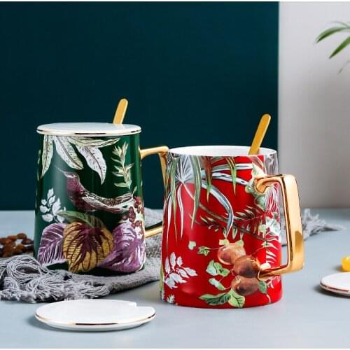 Creative Ceramic Mugs With Spoon Lid 480ML Coffee Cups Milk Water Drinking Tazas Tea Party Home Drinkware