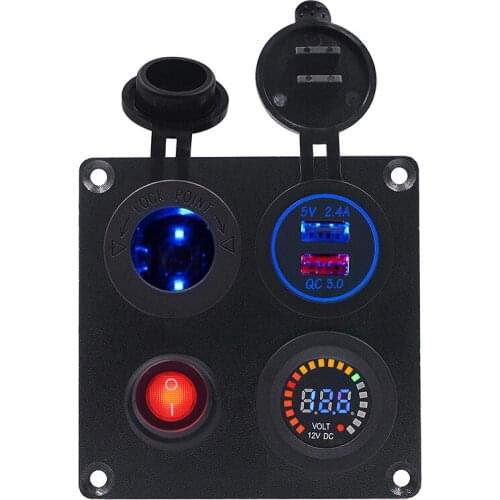 12/24V Universally Waterproof LED Digital Voltmeter Dual USB Charger Outlet Cigarette lighter holder adapter Combination Panel