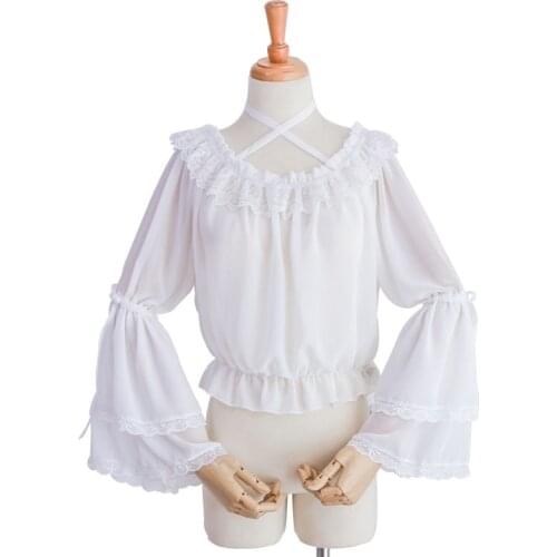 Fashion Women Sweet Gothic Lolita Crop Top Kawaii Girl Blouse Daily Shirt White Black Party Costume Japanese Preppy Style