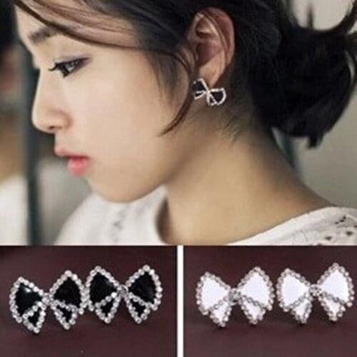 New fashion crystal female earrings black white Bow stud Earrings Fashion jewelry for woman