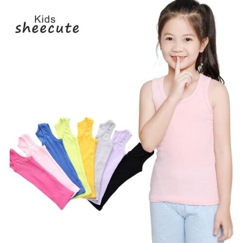 Hot New Summer Korean Boys and Girls Pure Color Cotton Vest Round Collar Children Girls Sling Vest