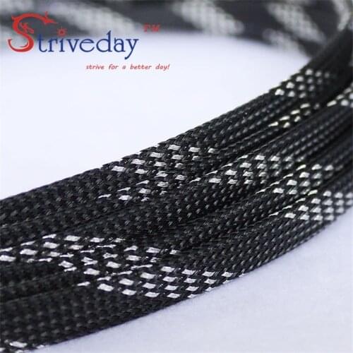 1 Meters Black & Silver High quality 10mm Braid PET Expandable Sleeving High Density Sheathing Plaited Cable Sleeves DIY