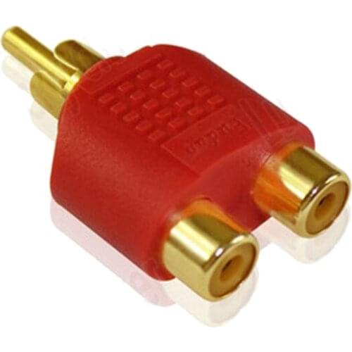 10pcs Rca Phono Y Type Splitter male to adapter 2x female jack socket Connectors plug For Audio Video AV CCTV Cable red /gold