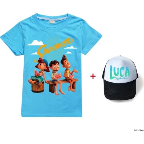 2021 Summer movie Luca 3D cartoon tee Baby Boy Clothes Kids cute Luca Clothes t shirt Children Clothing Boy Girls shirt+sun hat