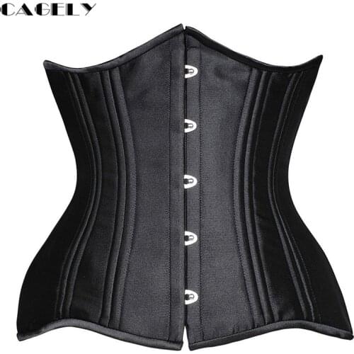 26 Steel Boned Waist Trainer Cincher Black Satin Tummy Slim Shaper Sexy Underbust Basuqe Top Lacing-up Bustier XS-6XL Plus Size