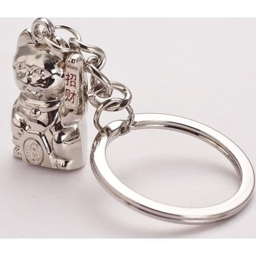3D Welcoming Cat Lucky Cat Maneki Neko keychain key ring Money cat Fortune Cat key chain key holder bag charm free shipping