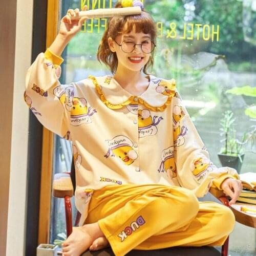 6535Cotton Turn-down Collar Button-Down Long Sleeve Trousers Pajama Jammies Autumn Winter Girl Lady Women Nightwear Pyjamas NLZM