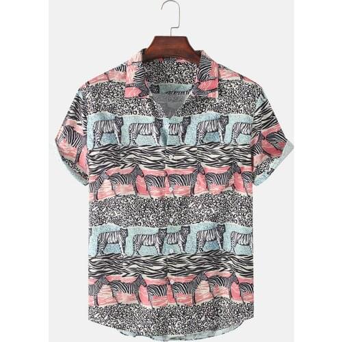 66# Vintage Ethnic Clothes Dress Shirt Men Summer Casual Slim Printed Short Sleeve Beach Shirts Top Blouse Mens Cardigan Camisas