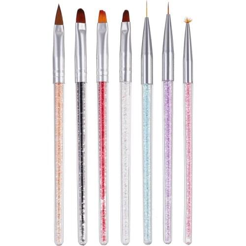 7pcs/Set Nail Acrylic Brush DIY Dotting Painting Lines Flower Drawing Shaping Flat Fan Angle Pen Manicure Tool Beauty