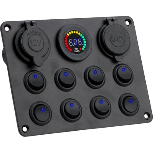 8 Gang Circuit Breaker Toggle Switch Panel Car Push Button Switch Interior Accessories Universal Dual USB Charger 12-24V