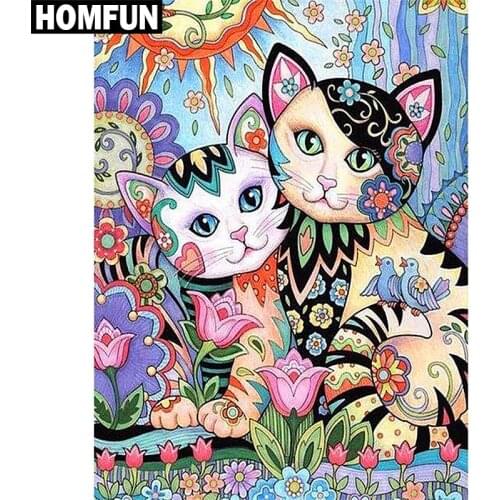 HOMFUN Full Square/Round Drill 5D DIY Diamond Painting "Cartoon cat" Embroidery Cross Stitch 5D Home Decor Gift A06479