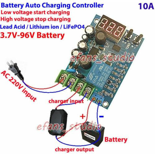 10A Battery Charger Automatic Charging Switch Controller Module for 3.7V-96V Lead Acid/ Lithium Ion/ LiFePo4 Battery