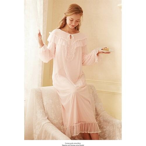 Free Shipping Rose Tree 2019 New Fall Princess Nightdress Womens Long Soft Nightgown Pink Nightshirt Yarn Sleepwear