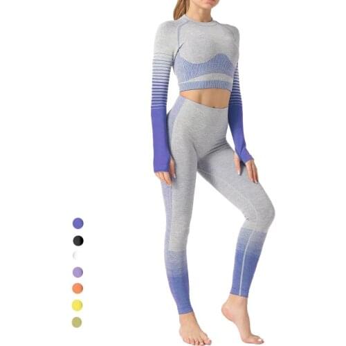 Seamless GYM Tracksuit Clothing Leggings Cropped Shirts Sport Suit Long Sleeve Sportwear Leggins Women Fitness Wear Tops