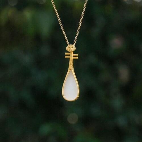 Natural Hetian White Jade Pipa Pendant S925 Sterling Silver Jade Necklace Classical Temperament Safe Gift Ornament Women