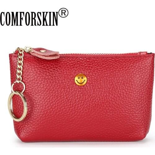 COMFORSKIN New Arrivals Cowhide Leather Coin Purse For Female Dropshipping Fashion Soft Style Women Coin Pocket With Key Ring